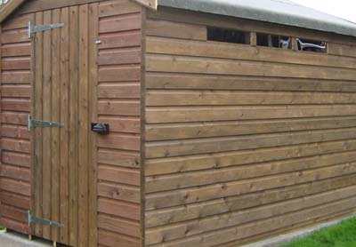shed clad in tongue and groove wood